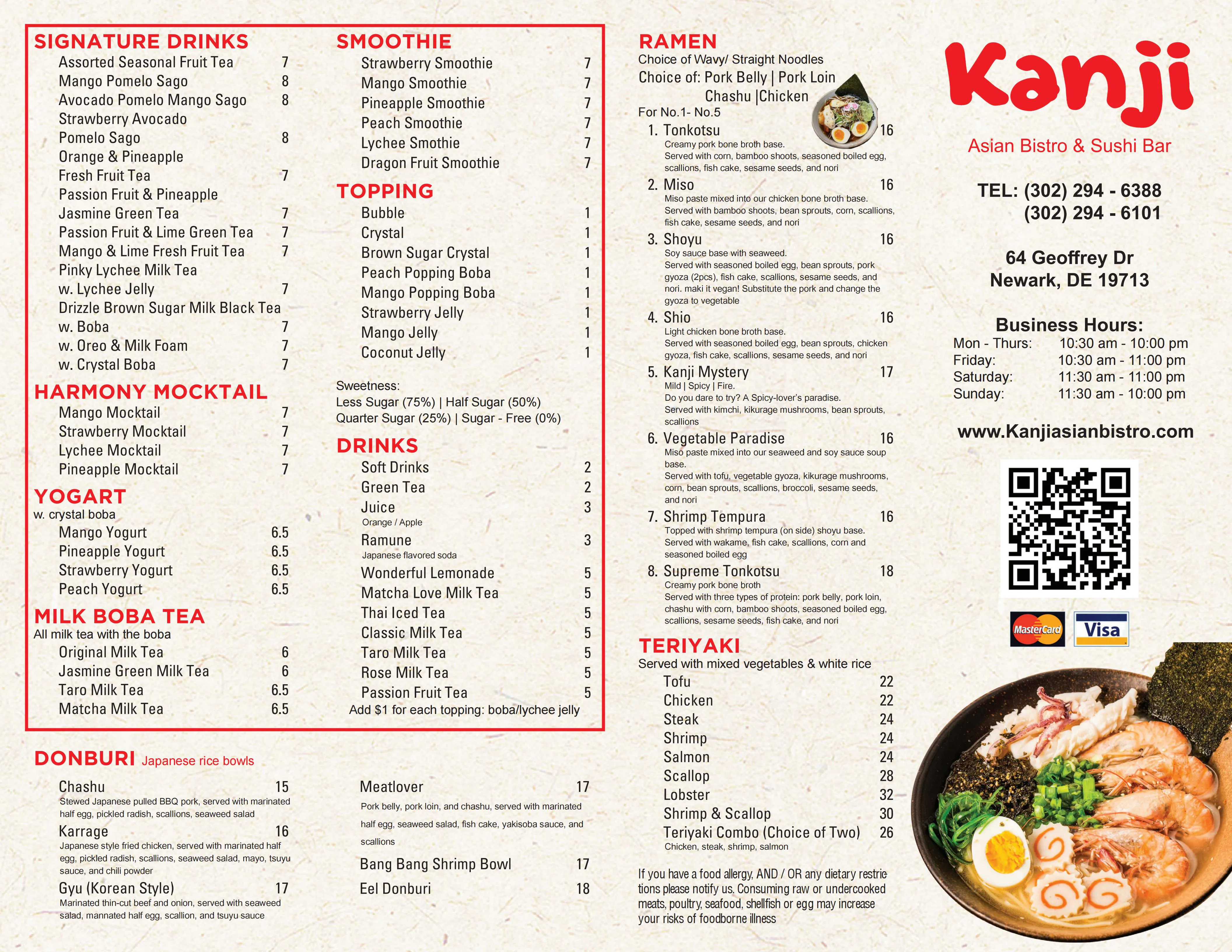 Restaurant menu 1, detailed description provided below