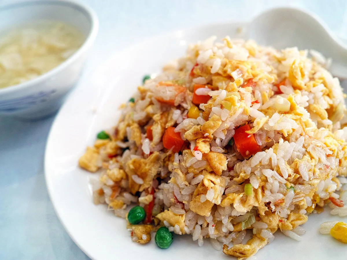 Colorful vegetable egg fried rice with fresh diced ingredients at Kanji Asian Bistro & Sushi Bar，an Asian Fusion Restaurant in Newark